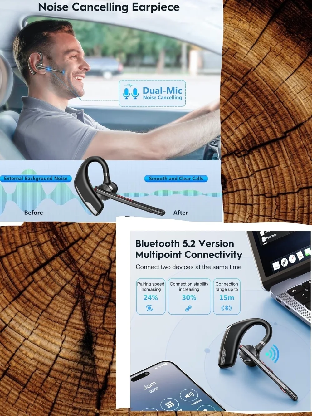 Wireless Ear Hook Bluetooth Headset with Charging Case - Black